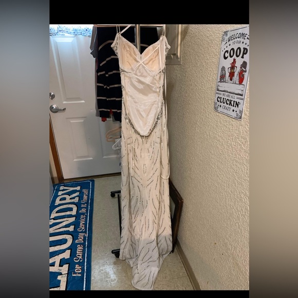 Stunning! White diamond prom dress with slit in the side